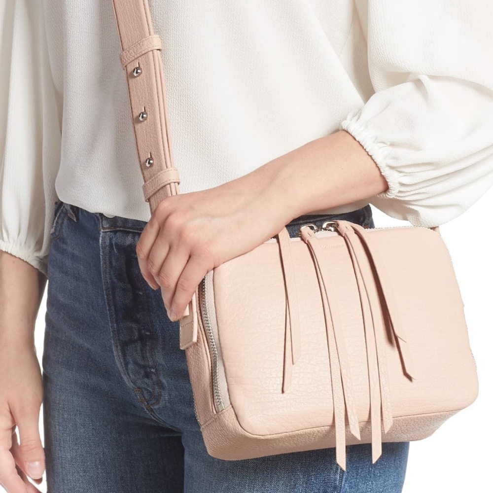 AllSaints Vincent Peach Pink Lambskin Leather Cros